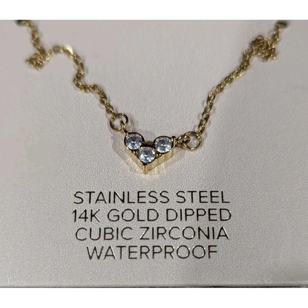 Francesca's Stainless Steel 14K Gold Dipped‎ Cubic Zirconia Three Stone Necklace